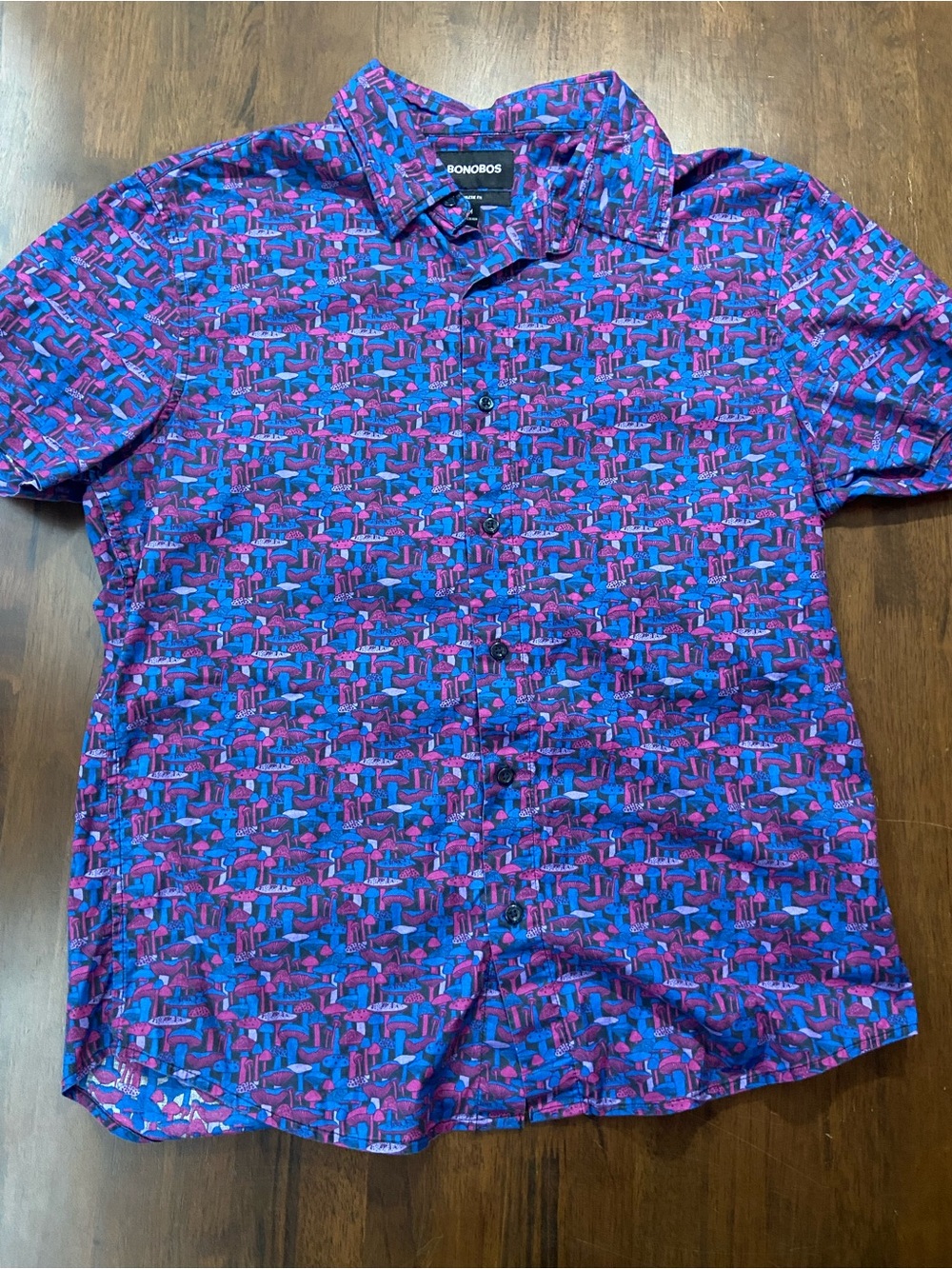 Bonobos Athletic Fit Button Down Shirt Mens M Blue Mushroom Print Short Sleeve